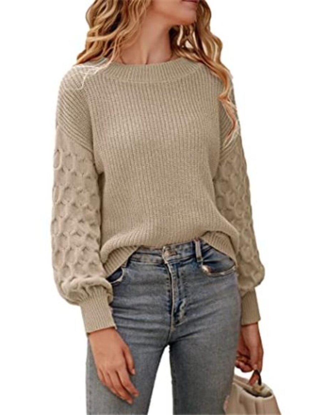 Womens Chunky Knit Sweater Oversized Crewneck Pullover Fall Winter Sweater Top